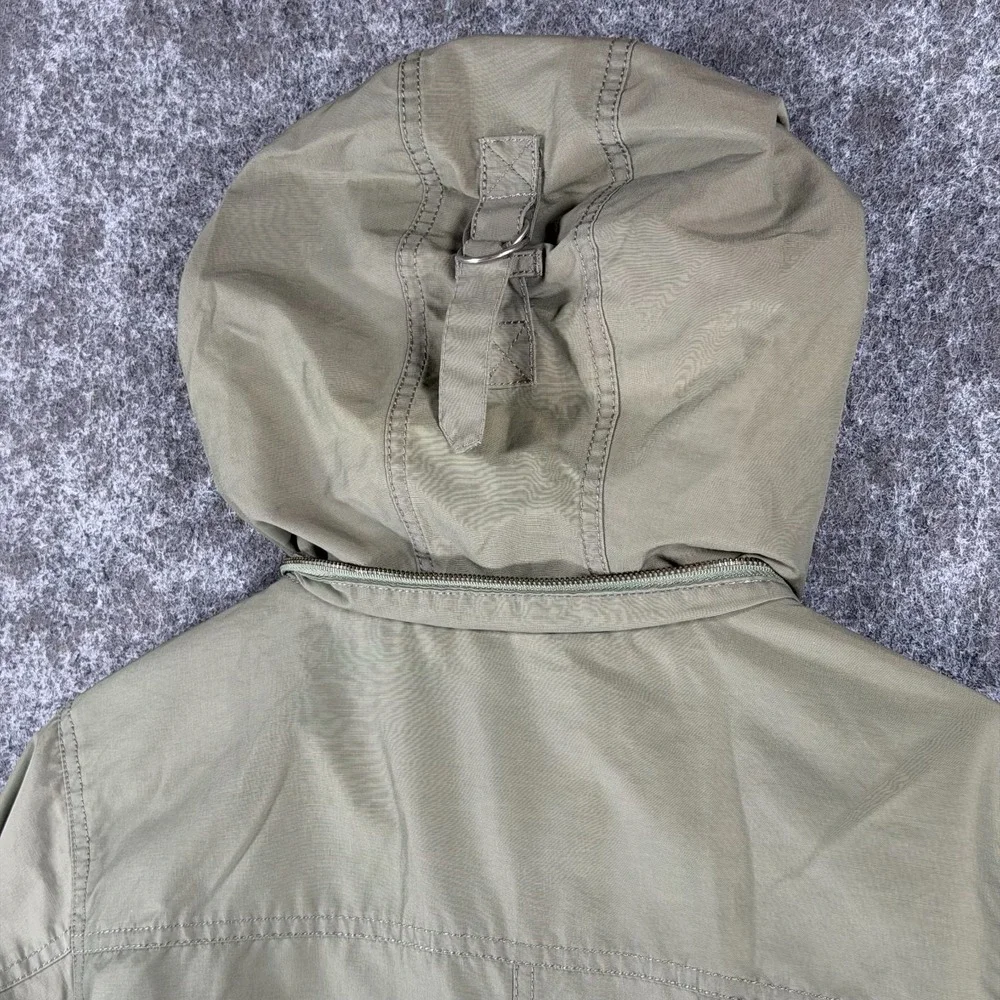 Sierra Designs Hooded Military Jacket Mens M Green Outdoor Zip Up Pockets Hiking